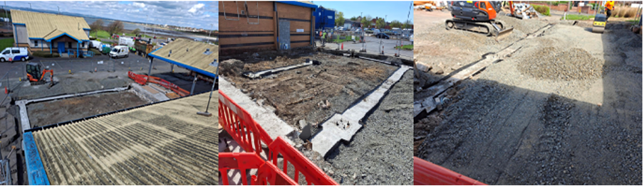 photographs showing the foundations of the extension, showing how much space is gained in the rebuild